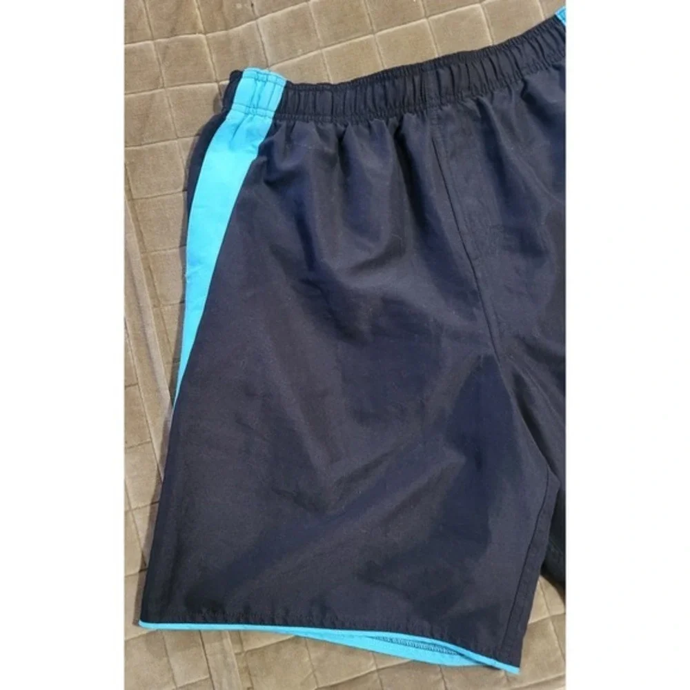 Nike Lined Swim Trunks Shorts Black Blue Elastic Drawstring Men's Size Large